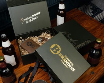 Groomsmen Gifts Box with Ribbon - Empty Personalized Groomsman Proposal Box, Best Man, Husband, Boyfriend, Magnetic Wedding Gift Box