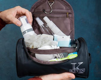 Mens Leather Toiletry Bag Groomsmen Gift Personalized Dopp Kit