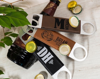 Custom Leather Bottle Opener - Groomsmen Gifts, Officiant Proposal, Groom, Dad, Bachelor Party, Bulk Wedding Favors, Corporate Gifts