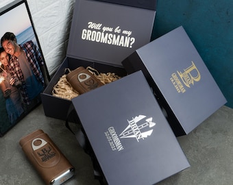 Personalized Groomsmen Proposal Box with Ribbon, Magnetic Empty Gift Box for Best Man, Custom Wedding Keepsake Box, Usher Man of Honor Gift