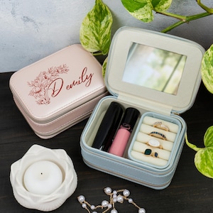 Personalized Travel Jewelry Case, Bridesmaids Jewelry Box, Custom Wedding Gift, Bridal Shower Gift from Bride, Jewelry Organizer with Mirror