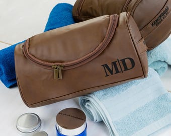 Custom Travel Toiletry Bag for Groomsmen Bachelor Party Favors, Engraved Leather Shaving Kit for Dad, Personalized Grooming Organizer