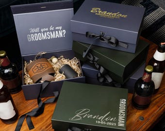 Magnetic Groomsmen Gift Box with Ribbon - Empty Custom Groomsman Proposal Box, Best Man, Officiant, Boyfriend, Wedding Gift Box