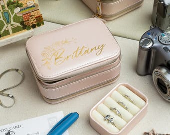 Personalized Travel Jewelry Box Holder, Wedding Bridesmaid Shower Gift, Custom Bachelorette Favors