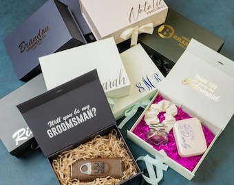 Custom Bridesmaid & Groomsmen Proposal Box with Ribbon, Magnetic Wedding Party Gift Box, Will You Be My, Empty Foil Keepsake Box