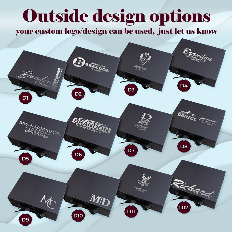 Personalized empty magnetic keepsake box with satin ribbon, rigid cardboard, foil-stamped customization on lid. Sturdy 10x7.2x4 inch design for wedding proposals: bridesmaid, maid of honor, groomsman, best man gifts, bridal/groomsmen parties, favors.