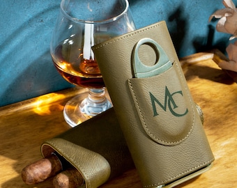 Custom Leather Cigar Case, Groomsman Cigar Holder, Best Man Gifts, Smoking Accessories, Father Wedding Gift, Bachelor Party Cigar Gift