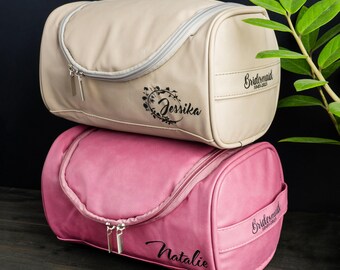 Hanging Travel Toiletry Bag for Women, Wedding Bridesmaid Proposal Gifts Personalized Maid of Honor Present, Ladies Leather Wash Bag Large