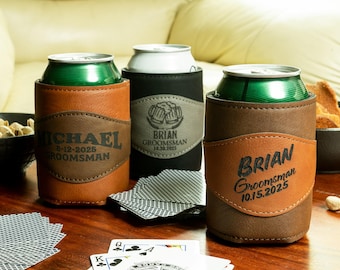 Personalized Vegan Leather Can Cooler: Groomsman Proposal Gift