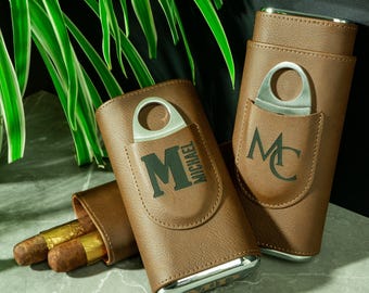 Personalized Leather Cigar Holder, Monogrammed Cigar Carrying Case, Custom Humidor, Unique Dad Gift, Leather Anniversary Gifts For Husband