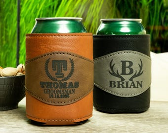 Personalized Leather Can Holder for Drinks, Custom Groomsmen Invitation, Groomsman Asking Gift, Best Man Gift, Bachelor Party Favors