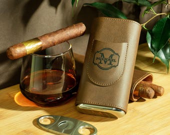 Personalized Leather Cigar Case, Monogrammed Travel Cigar Holder, Groomsman Proposal Cigar Organizer, Best Man Cigar Gift, Usher Ask Gift