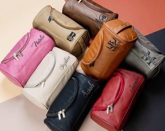 Custom Leather Dopp Kit, Personalized Mens Toiletry Bag, Groomsmen Wedding Gift, Travel Cosmetic Case, Bachelor Party Favor