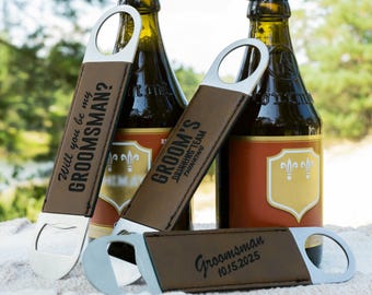 Personalized Magnetic Bottle Opener, Groomsman Proposal Gift, Best Man & Officiant Gift, Bachelor Party Favor, Eco Leather