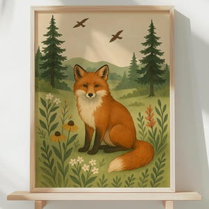 Whimsical Red Fox Art Print: Cottagecore Woodland Nursery Decor (Digital Download)