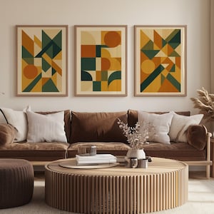 Mid Century Modern Wall Art Set of 3 | Geometric Abstract Prints | Minimalist Home Decor | Boho Living Room Decor | Digital Printable Art