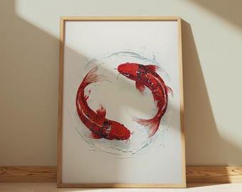 Red Koi Fish Art Print: Japanese Zen Decor (Digital Download)