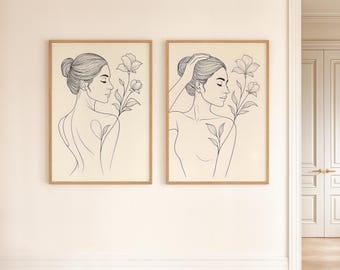 ミニマルな顔の線画プリント – 女性の線画、ミニマリストボヘミアン