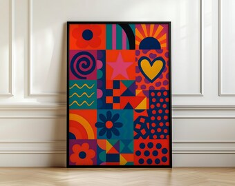Stampa Pop Art retrò: arte murale geometrica moderna di metà secolo (download digitale)