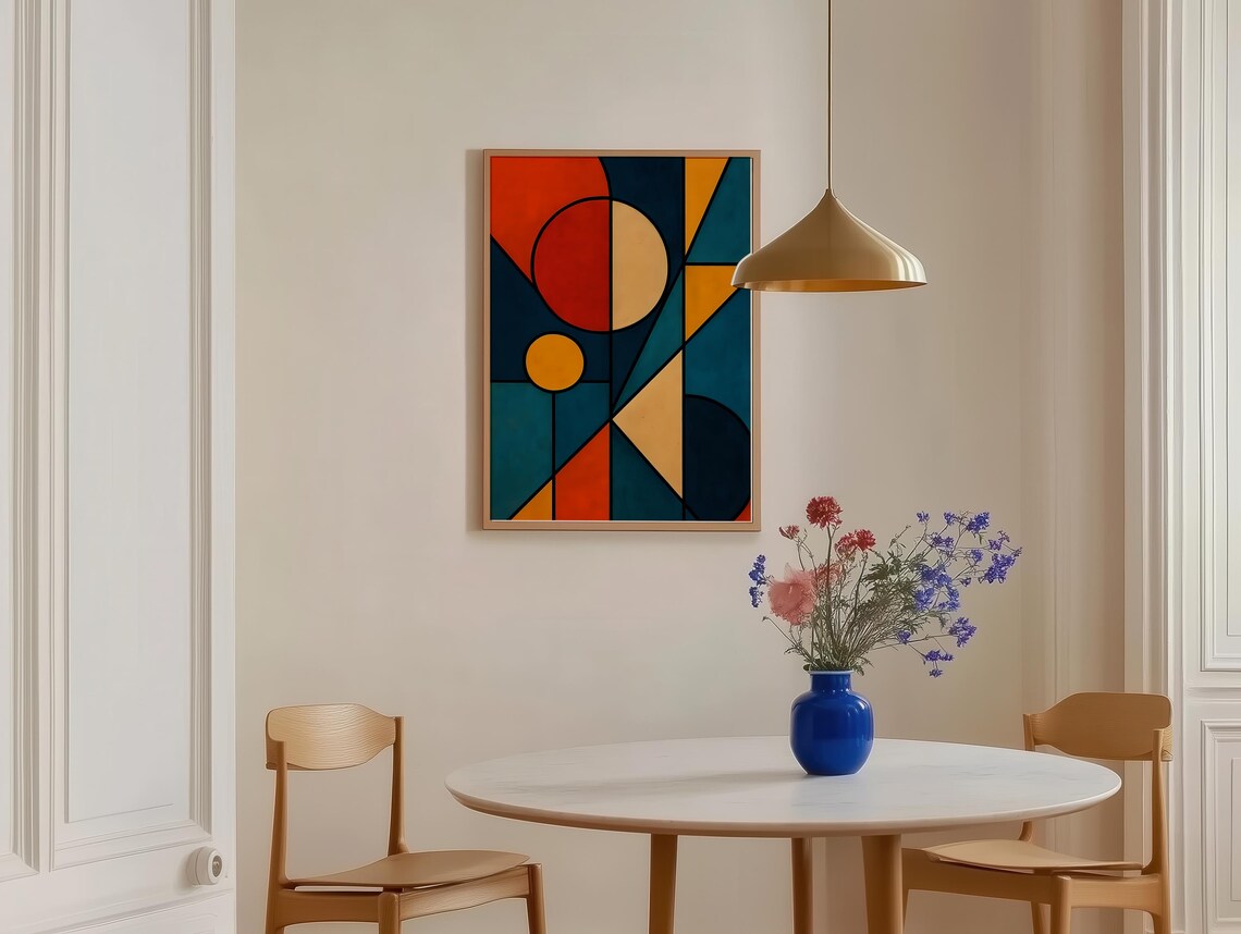 Mid Century Modern Geometric Wall Art Print Set: Bauhaus Abstract ...