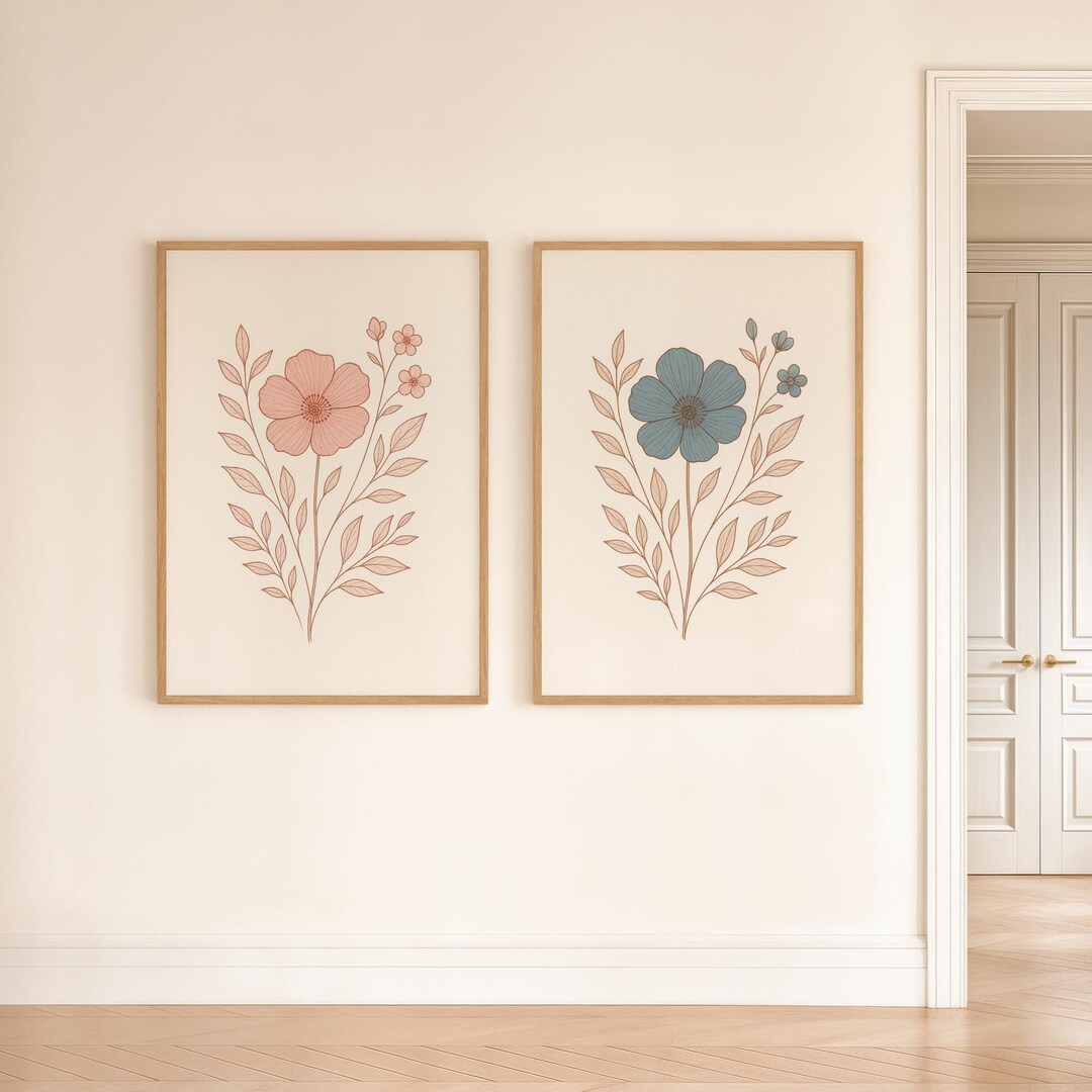 Minimalist Floral Line Art Print Set: Boho Botanical Wall Decor ...