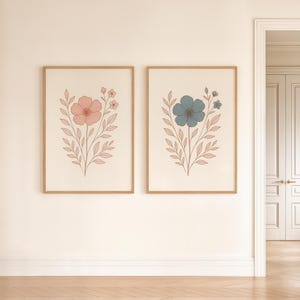 Minimalist Floral Line Art Print Set: Boho Botanical Wall Decor (Digital Download)