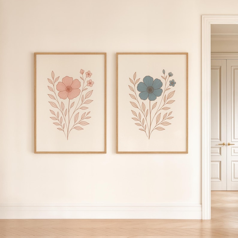 Minimalist Floral Line Art Print Set: Boho Botanical Wall Decor ...