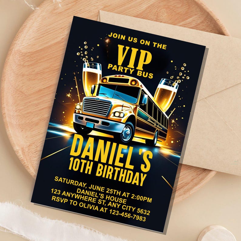 Manibus Invitation Code Party Bus Birthday Invitation,party Bus Invite,vip Party Bus Birthday ...