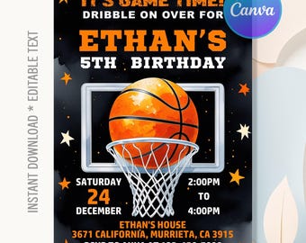 Basketball Birthday Invitation,Basketball Invitation,Basketball Birthday Party,Sport Invitation,Instant Download,Editable Canva