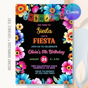 Invito di compleanno Fiesta, Festa Fiesta, Invito di carta messicano, Festa di compleanno messicana Fiesta, Download immediato, Modificabile su Canva
