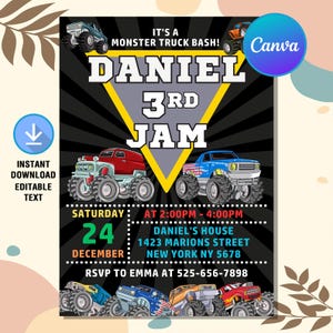 Monster Truck Invitation,Monster Truck Birthday Invitation,Monster Truck Birthday Party,Truck Birthday,Instant Download,Editable Canva