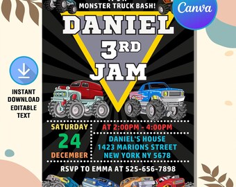 Monster Truck Invitation,Monster Truck Birthday Invitation,Monster Truck Birthday Party,Truck Birthday,Instant Download,Editable Canva