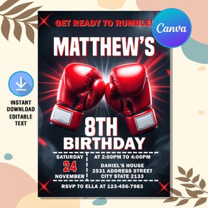 Boxing Birthday Invitation,Boxing Birthday,Boxing Invitation,Boxing Gloves Invitation,Sport Invite,Instant Download,Editable Text Canva