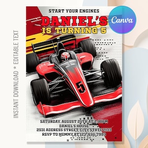 Race Car Birthday Invitation,Sport Race Car Birthday,Racing Car Birthday Invitation,Car Boys Invite,Instant Download,Editable Canva