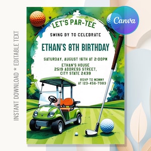Golf Birthday Invitation,Lets Par Tee Golf Birthday,Golf Invitation,Golf Birthday Party,Sport Golf Party,Instant Download,Editable Canva