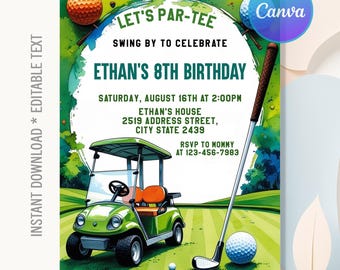 Golf Birthday Invitation,Lets Par Tee Golf Birthday,Golf Invitation,Golf Birthday Party,Sport Golf Party,Instant Download,Editable Canva