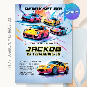 Race Car Birthday Invitation,Race Car Party,Sport Race Car Birthday party,Racing Car Party,Instant Download,Editable Canva