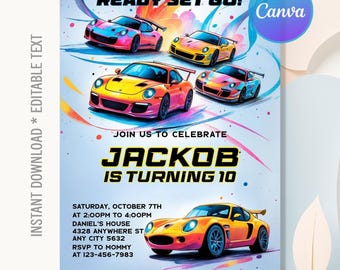 Race Car Birthday Invitation,Race Car Party,Sport Race Car Birthday party,Racing Car Party,Instant Download,Editable Canva