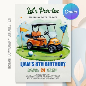 Golf Birthday Invitation,Let&#39;s Par Tee Golf Party,Golf Invitation,Sport Golf Birthday Party,Instant Download,Editable Text Canva