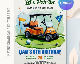 Golf Birthday Invitation,Let's Par Tee Golf Party,Golf Invitation,Sport Golf Birthday Party,Instant Download,Editable Text Canva