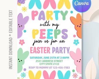 Easter Egg Hunt Invitation,Party With My Peeps,Easter Egg Invitation,Easter Bunny Invite,Easter Party,Instant Download,Editable Text Canva