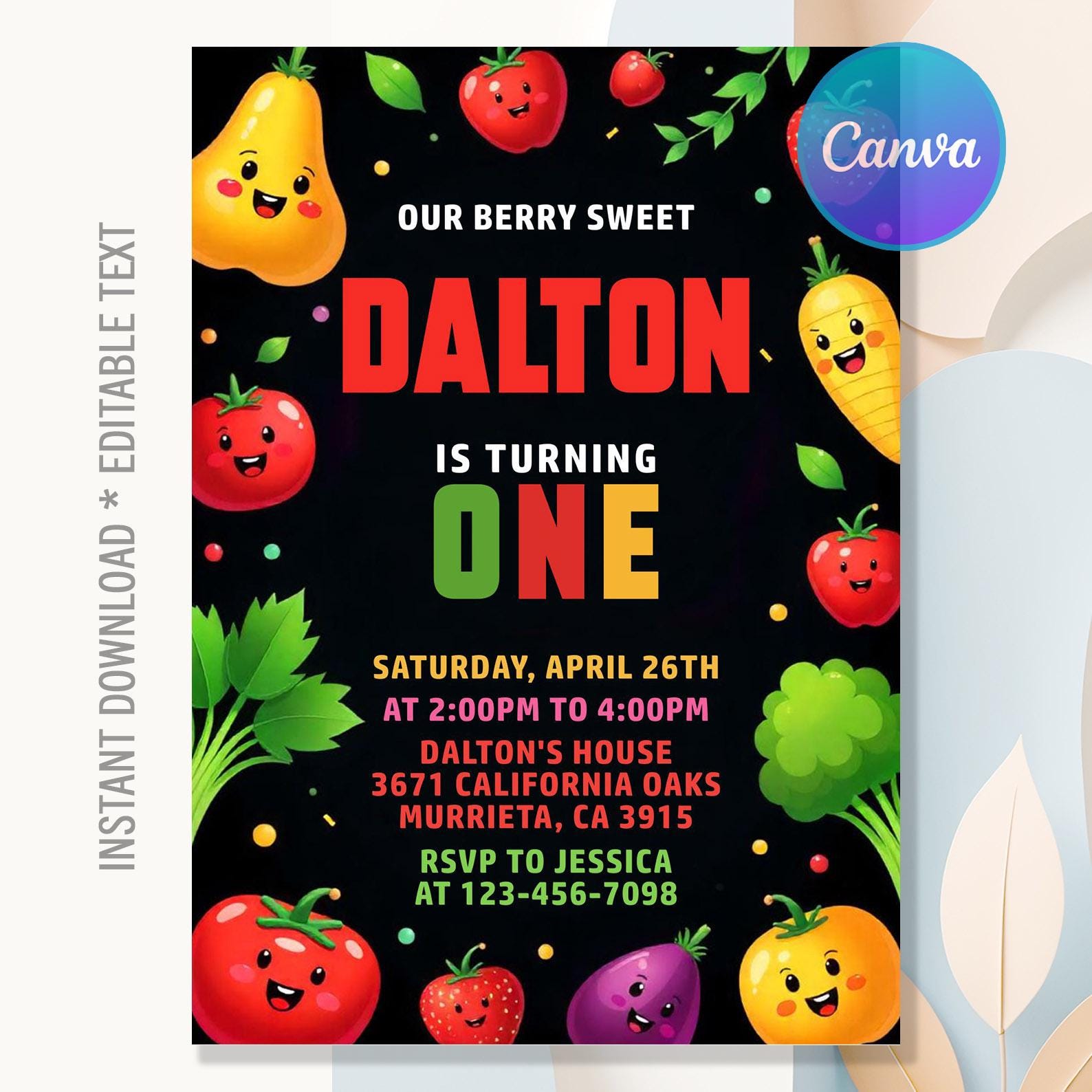 Dancing Fruit Birthday Invitation,fruit Birthday Invitation,hey Bear ...
