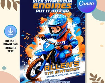 Dirt Bike Birthday Invitation,Dirt Bike Invitation,Motocross Birthday Invite,Motocross Birthday,Motorbike,Instant Download,Editable Canva