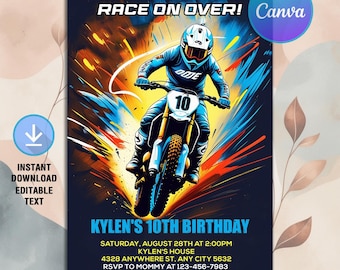 Motocross Birthday Invitation,Dirt Bike Birthday Party,Motocross Adventure,Motorbike Party,Instant Download,Editable Canva