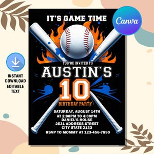 Honkbal verjaardagsuitnodiging, honkbal verjaardag, honkbal uitnodiging, game Sports verjaardagsuitnodiging, instant download, bewerkbare tekst Canva