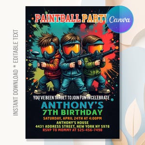 Paintball Birthday Invitation,Paintball Birthday Party,Paintball Invitation,Paintball Birthday,Instant Download,Editable Canva