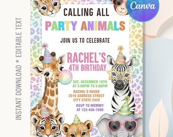Party Animals Birthday Invitation,Animals Birthday Party,Jungle Safari Party,Animals Party Invite,Instant Download,Editable Canva
