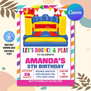 Bounce House Birthday Invitation,Bounce Invite,Playground Jump Invitation,Kids Park Birthday Party,Instant Download,Editable Canva