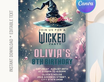 Wicked Birthday Invitation,Wicked Invitation,Wicked Birthday Party,Wicked inspired Movie Invite,Instant Download,Editable Text Canva