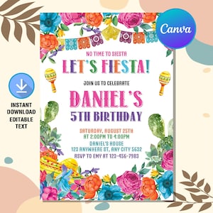 Fiesta Birthday Invitation,Fiesta Invitation,Mexican Theme Invite,Mexican Papel Birthday Invite,Instant Download,Editable Canva